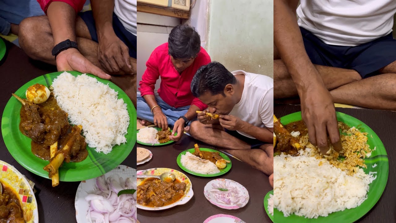 Eating mutton curry with Manthan and Shatrughan