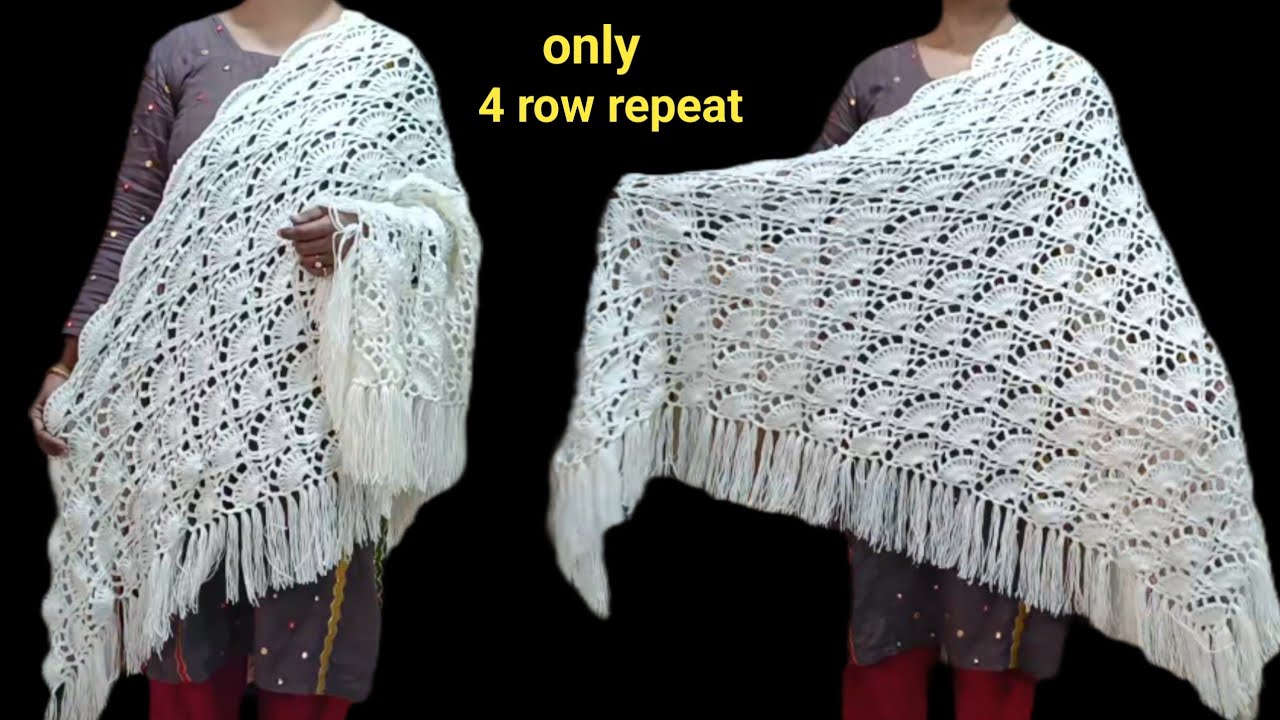बड़ी आसान है ये शॉल की बुनाई/Crochet triangle shawl tutorial/crochet woolen shawl/crosia shawl