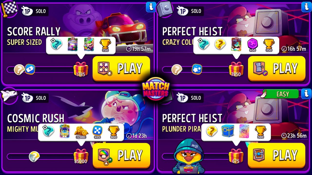 x4 Solo: Mighty Mushrooms Rush // Plunder Pirates Heist // Super Sized Rally // Crazy Columns Heist