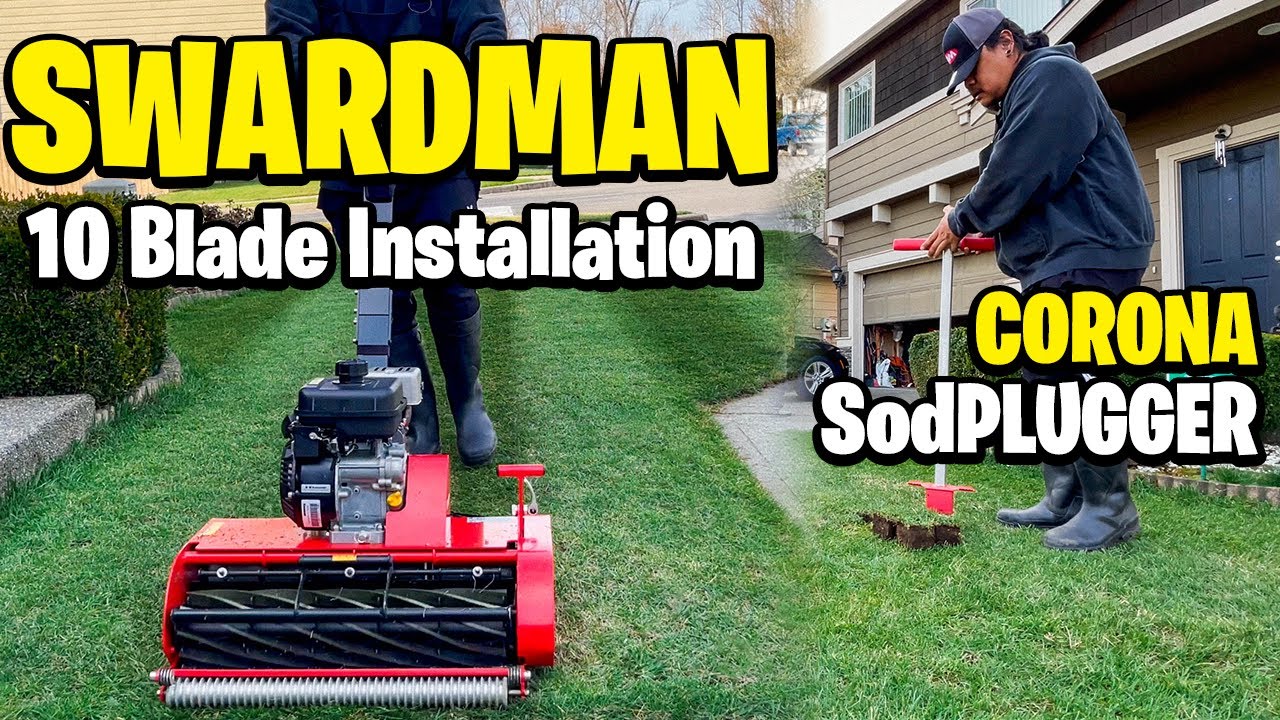 Swardman gets a 10 blade install - Plugging grass with Corona SodPLUGGER  - Backyard mowski 🔥🔥🔥🌚😂