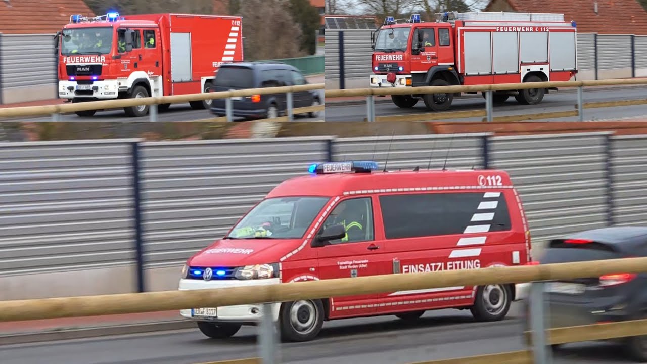 Die Ortsfeuerwehr Verden auf Alarmfahrt zum Ölfim auf Gewässer!