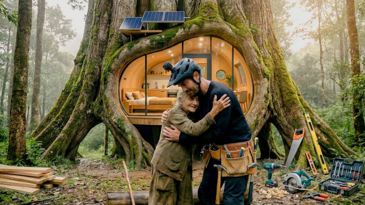 Her Home Was Gone — Building a Forest Tree House for an Elderly Woman (ASMR, No Talking)