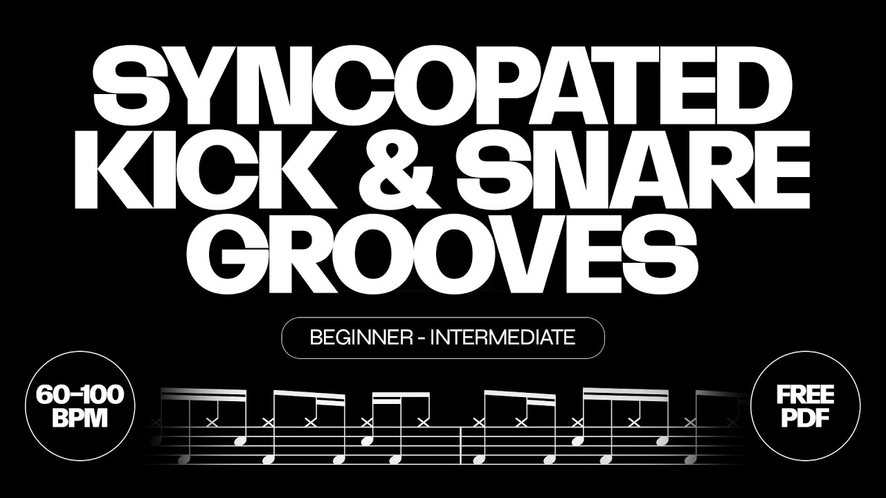 5 Syncopated Kick & Snare Grooves | Practice Along Sheet Music (Beginner & Intermediate)