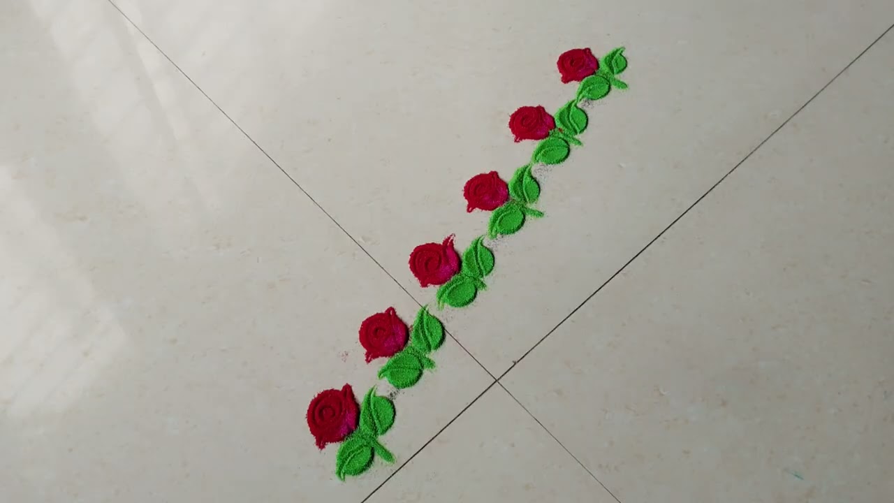 २ मिनीटात काढा सुंदर अशी गुलाबाच्या🌹फुलांची कडा रांगोळी l Flowers Border Rangoli l Border Rangoli l