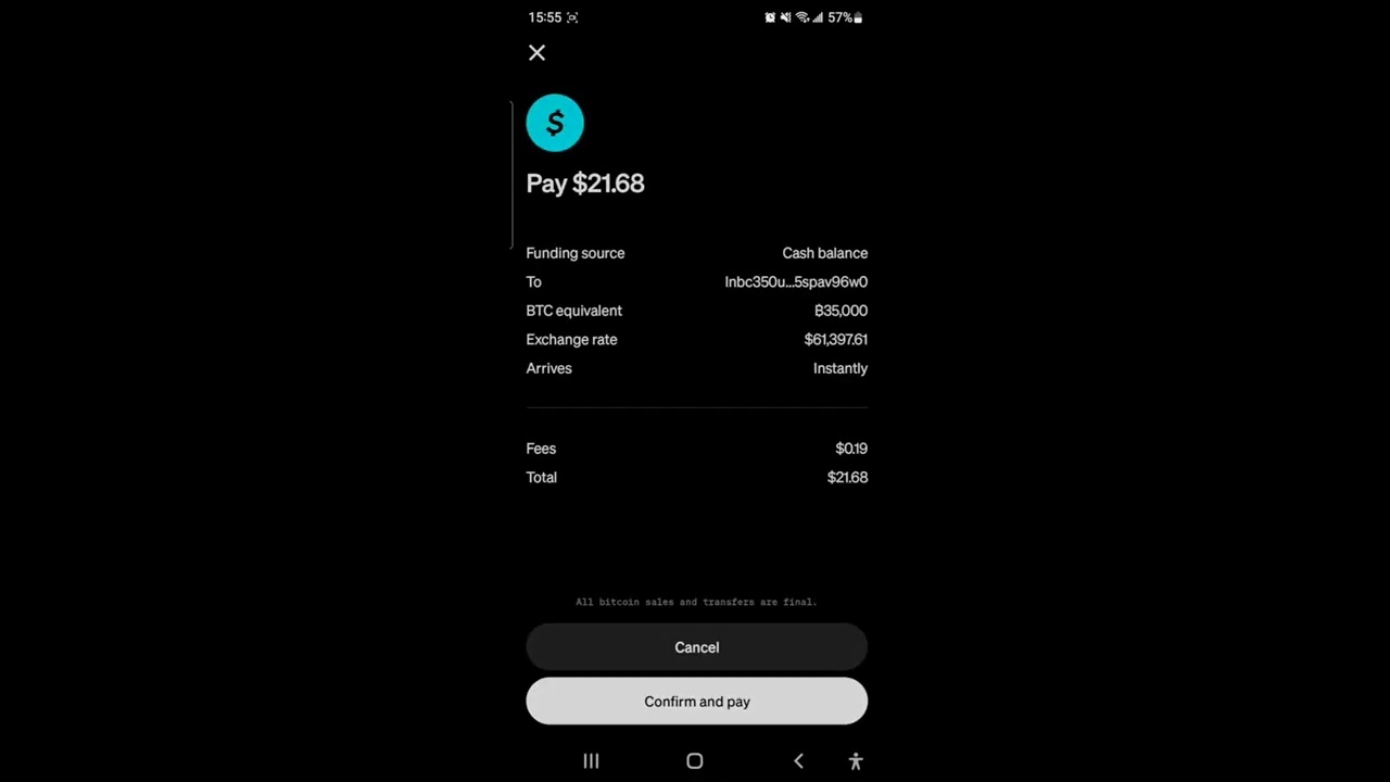 Buy Bitcoin into a Lightning Wallet: Cash App to Self-Custody in 20 seconds