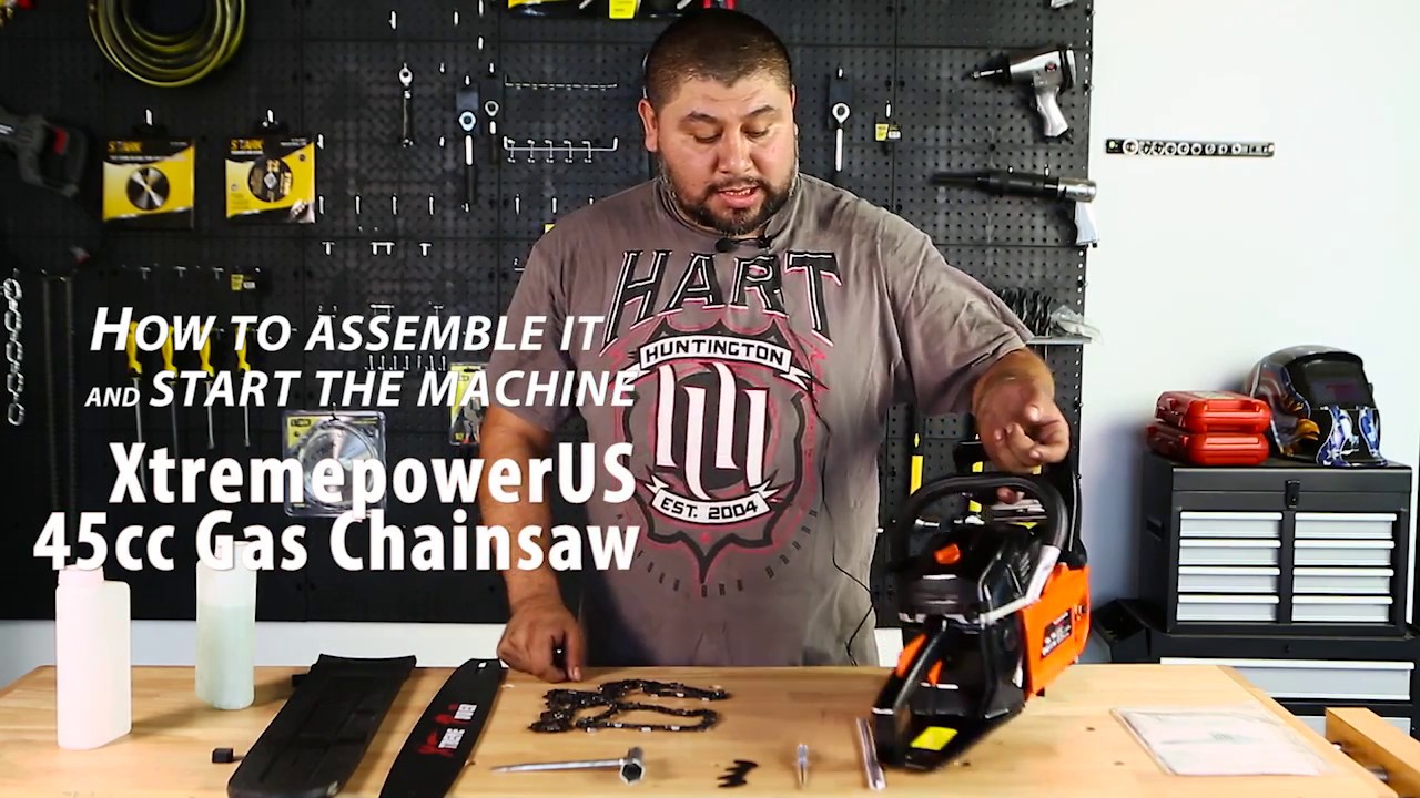 XtremepowerUS 45cc Gas Chainsaw How to assemble it and start the machine