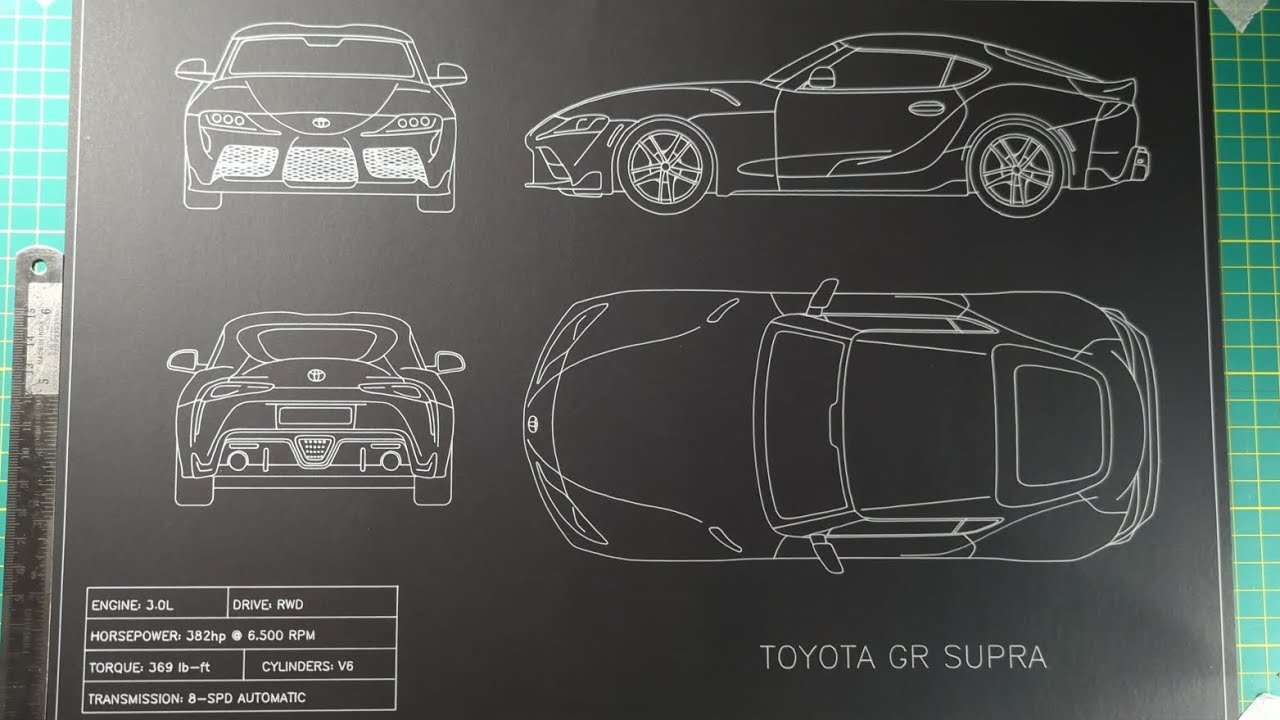 Toyota Supra Blueprint Drawn Line by Line | Pen Plotter ASMR