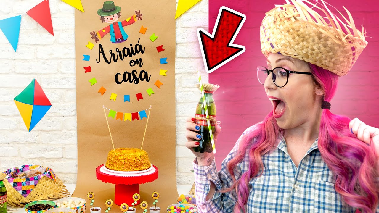 A FESTA MAIS BARATA PARA FAZER EM CASA 🌽 FESTA JUNINA 🔥 Boleira de Papelão, Pote Garrafa PET e mais