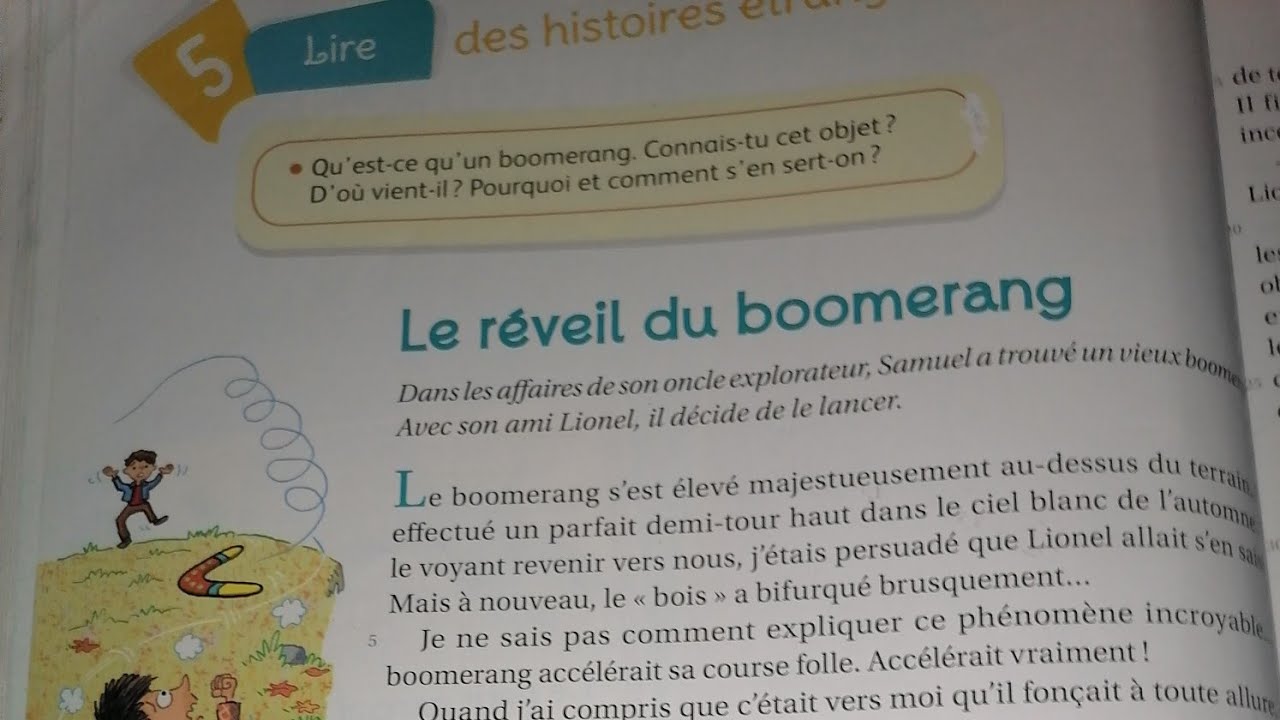 Croque-feuille CE2/ Unité 5/ lire :le réveil du boomerang P. 64 et 65 manuel