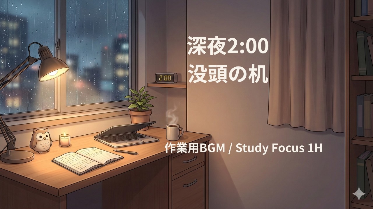 【深夜2:00】没頭の机｜雨の夜に作業が進むLoFi（Study Focus 1H）