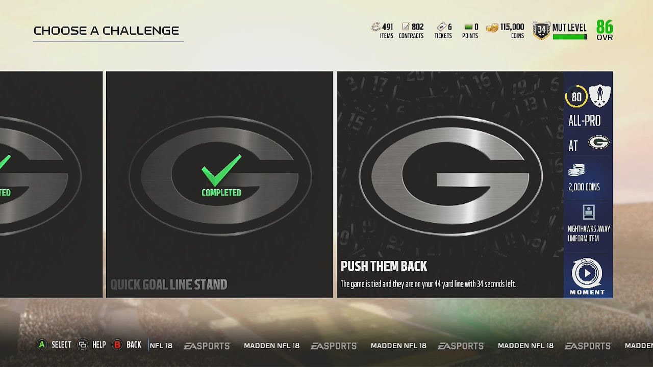 Madden NFL 18 | Level Challenges | High Voltage Level Challenge #4 | Push Them Back