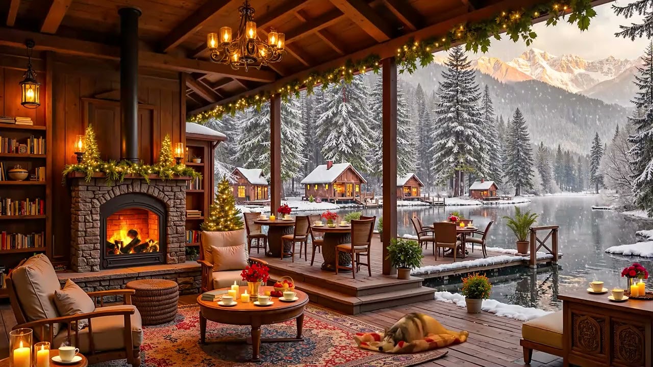 Calm Winter Day at Cozy Lakeside Coffee Porch Ambience ❄ Smooth Jazz Instrumental Music for Work
