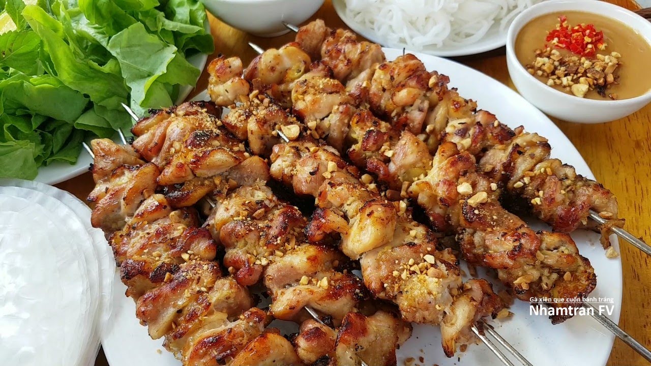 GÀ XIÊN QUE CUỐN BÁNH TRÁNG Cách pha nước chấm bơ đậu phộng ăn kèm ai cũng khen |Nhamtran FV