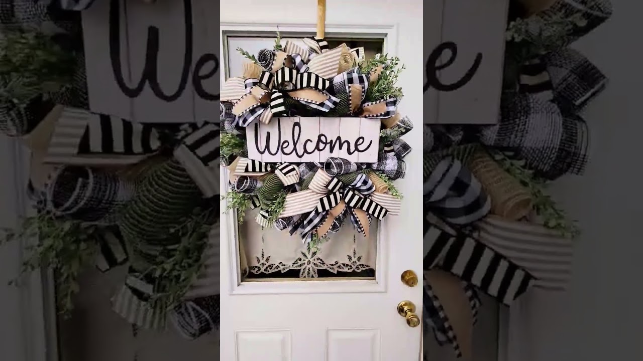 Make A DECO MESH WELCOME WREATH With Me! DIY Tutorial. #wreathmaking #decomeshwreath #diywreath