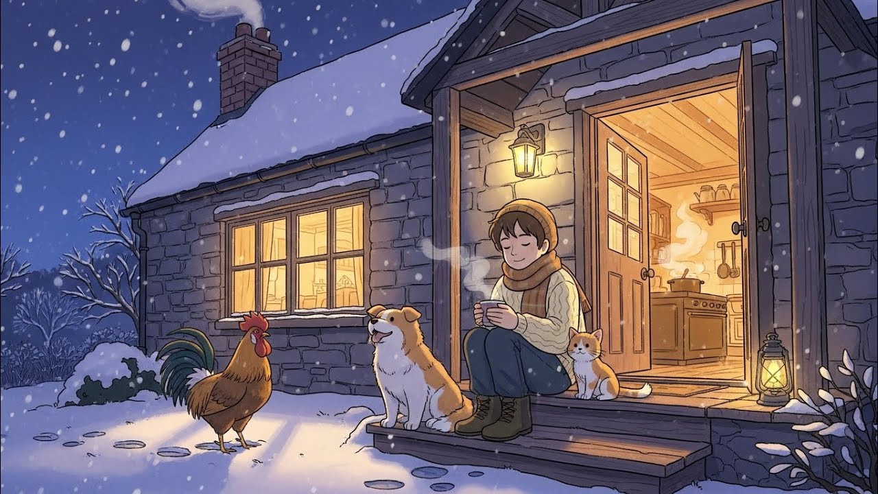 Warm Lights, Cold Air — Tea Steam and Tiny Footprints#cozy #ghibli 