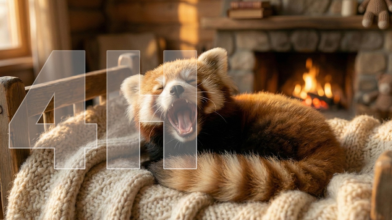 Healing Lesser panda Crackling Fire Ambience | Relaxing Sleep Sounds (No Talking) | 고요한 밤 Still