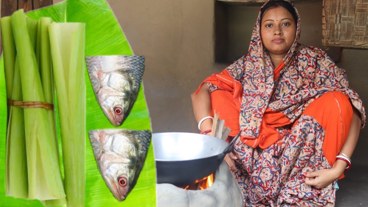 বাগানের কচু শাক আর ইলিশ মাছের মাথা দিয়ে অসাধারন একটি বাঙালি রেসিপি || village cooking