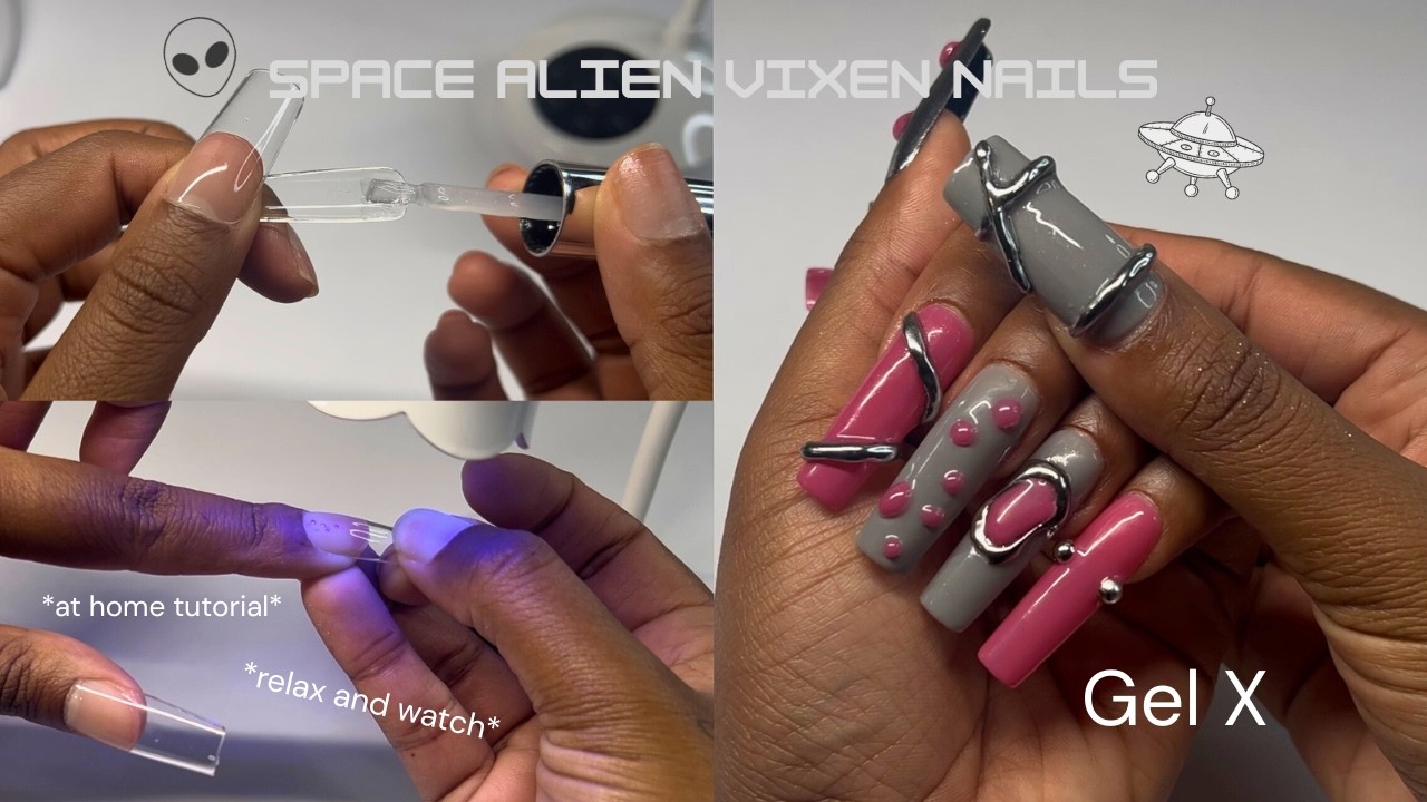 space alien vixen nails👽| gel-x nails, full at home tutorial