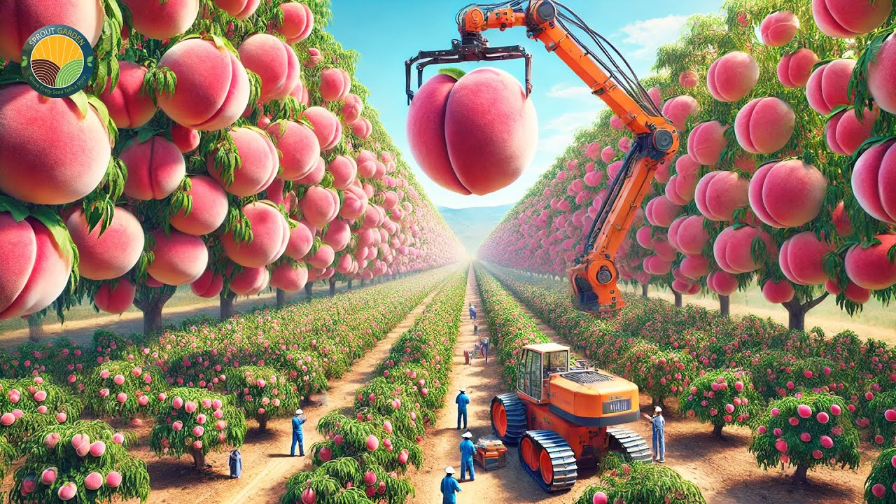 How Farmers Harvest Tons of Peaches: Canned Peach Processed in Factory | Farming Documentary