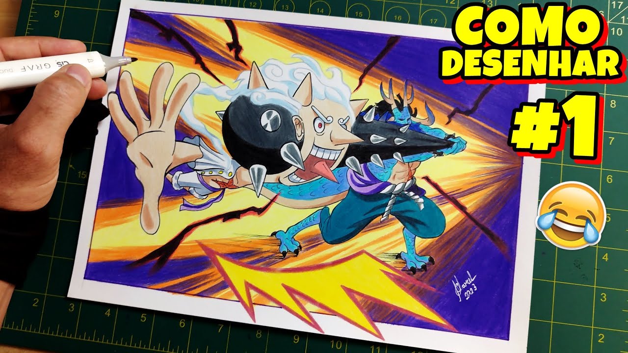 🤣 kkkkkk Aprenda como desenhar cena engraçada do LUFFY GEAR 5 vs KAIDO One Piece #1