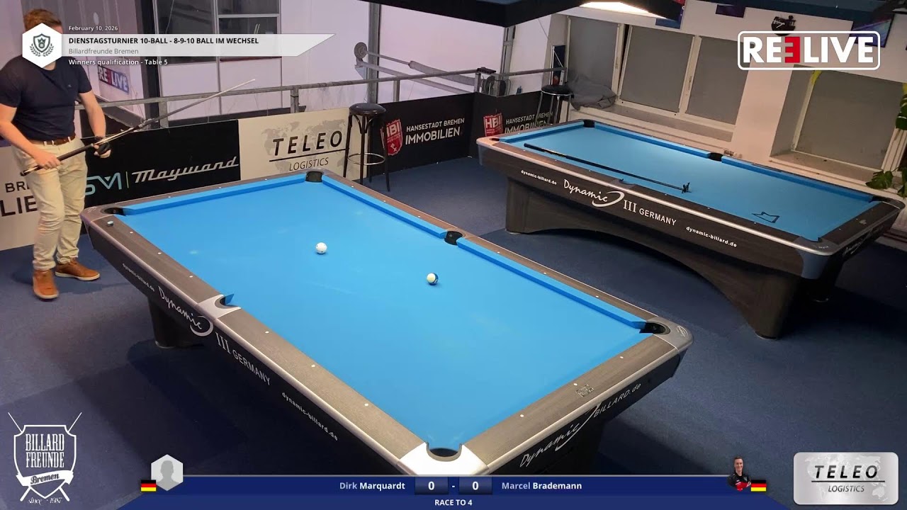 Dirk Marquardt vs Marcel Brademann Tisch[5] Dienstagturnier Billardfreuden Bremen 10-Ball 10.2.26