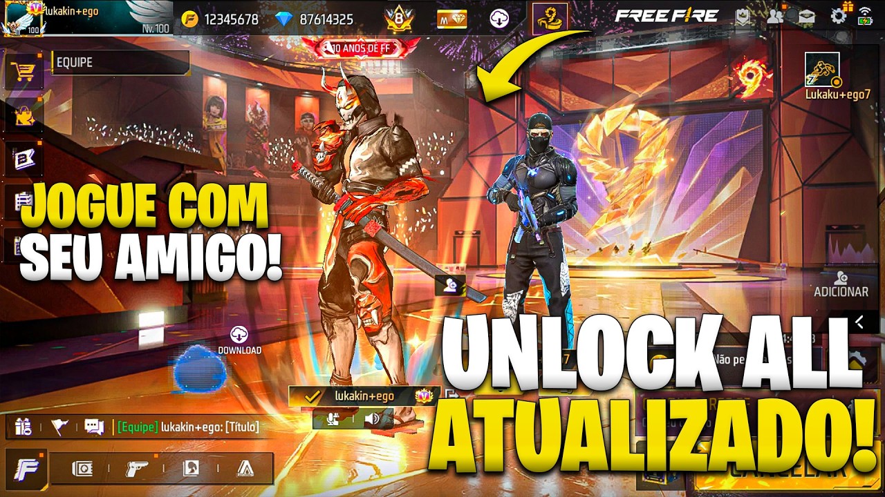 ATUALIZOU! 😱 UNLOCK ALL FREE FIRE COM TUDO PING BAIXO UNLOCK ALL ATUALIZADO ENVIANDO PRESENTE