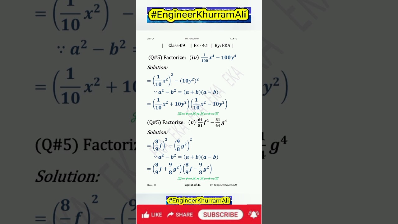 Ex 4.1 | Class 9 | Maths | SSC I | Karachi Board | EKA | Unit04 | Factorization