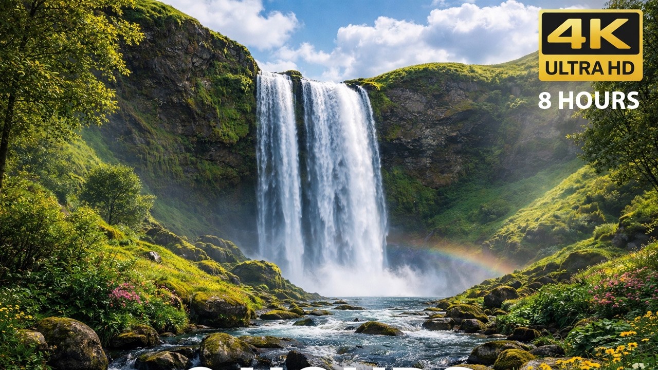 Relaxing Waterfall Sounds in Nature 🌿 4K Ultra HD | 8 Hours of Waterfall Ambience for Sleep