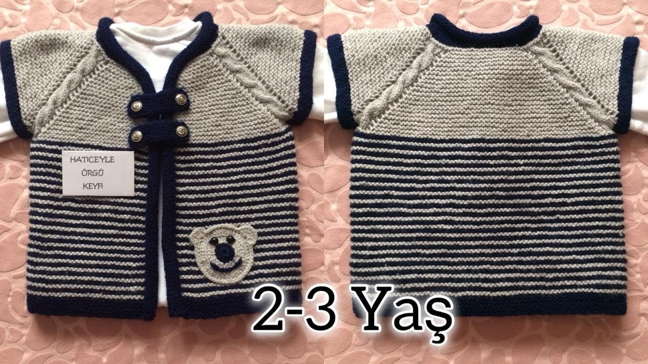 Miran  Çocuk Yelek Yapımı 2. 3 Yaş Ayıcık Süslemeli Haraşo Olarak Örülen Yakadan Başlama Bebek Tarif