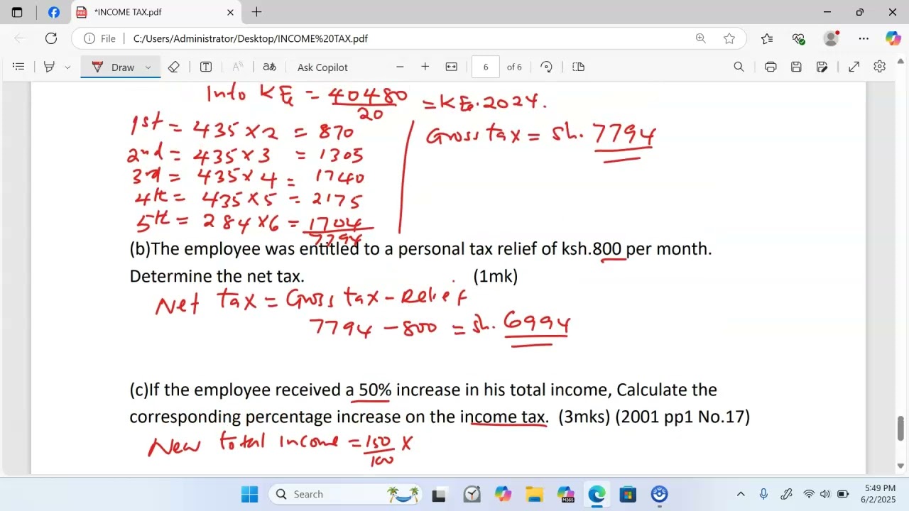 Income tax. k.c.s.e 2001 pp1 No. 17. Mathematics form 3
