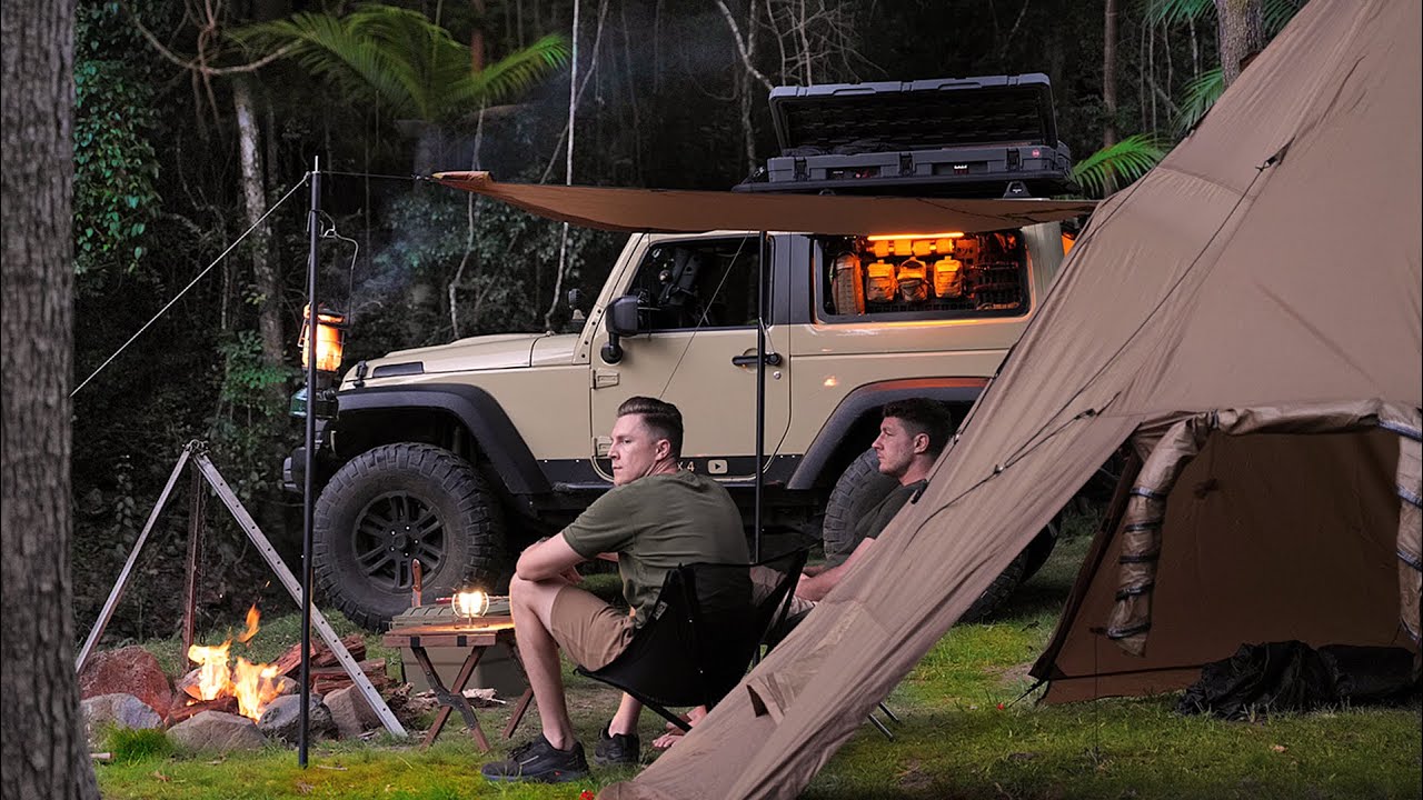 Brothers CAMPING in Rain Forest [ RELAX, SLEEP in a big Teepee Tent | ASMR ]