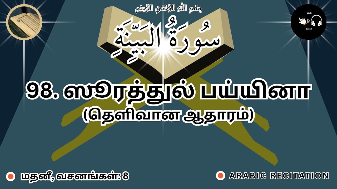 Surah Al‑Bayyinah (98) | Full Arabic Recitation with Tamil Translation Text | Quran Recitation
