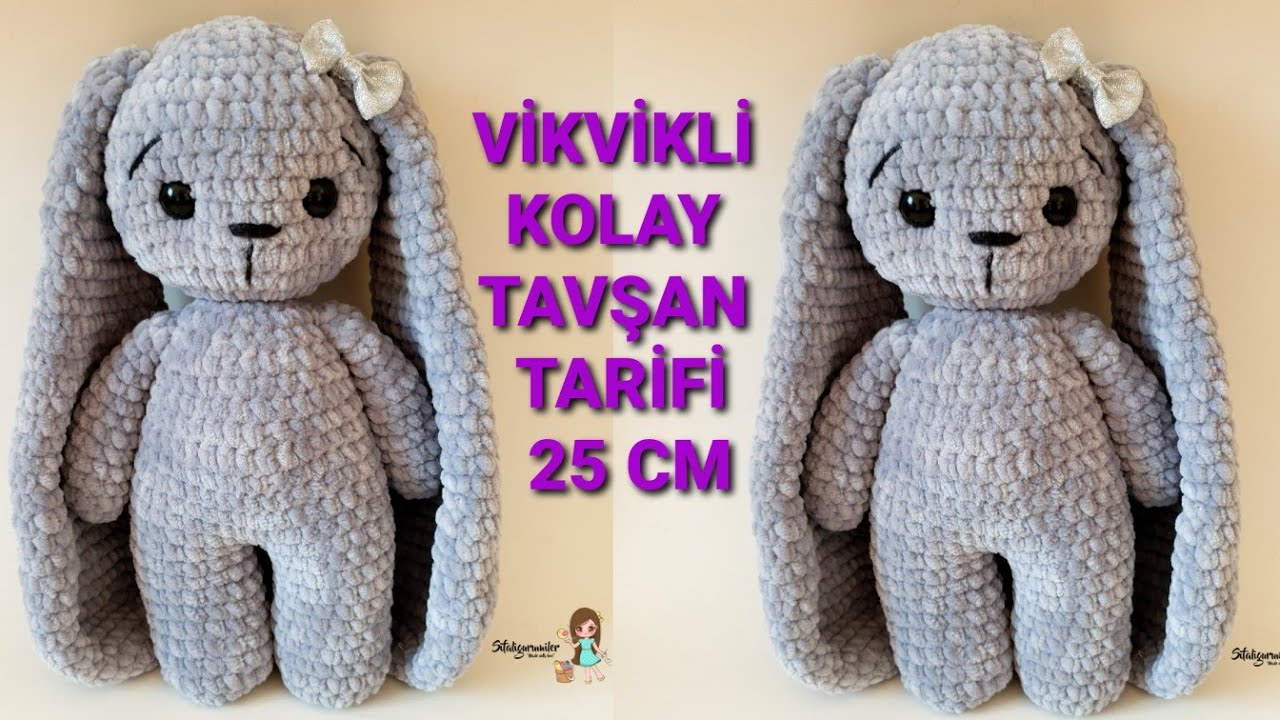 AMİGURUMİ VİKVİKLİ POFUDUK TAVŞAN YAPIMI 25 CM #kolaytavşanyapımı #amigurumitavşanyapımı  #örgübebek