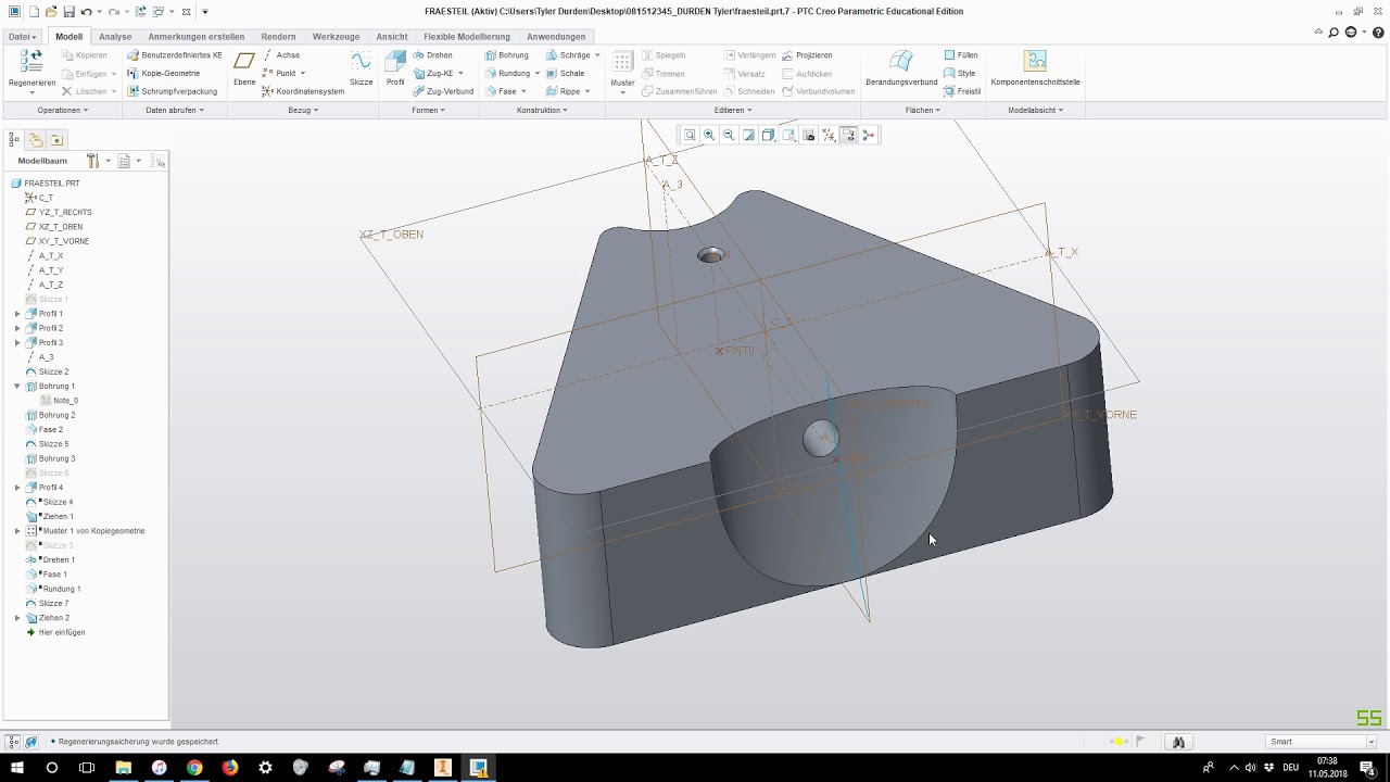 CAD Hilfestellung CREO 3.0 AB02_Frästeil Ziehen