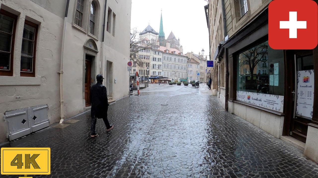 Old Town RAIN WALK in Geneva | Winter 【4K】Canton de Genève, Suisse