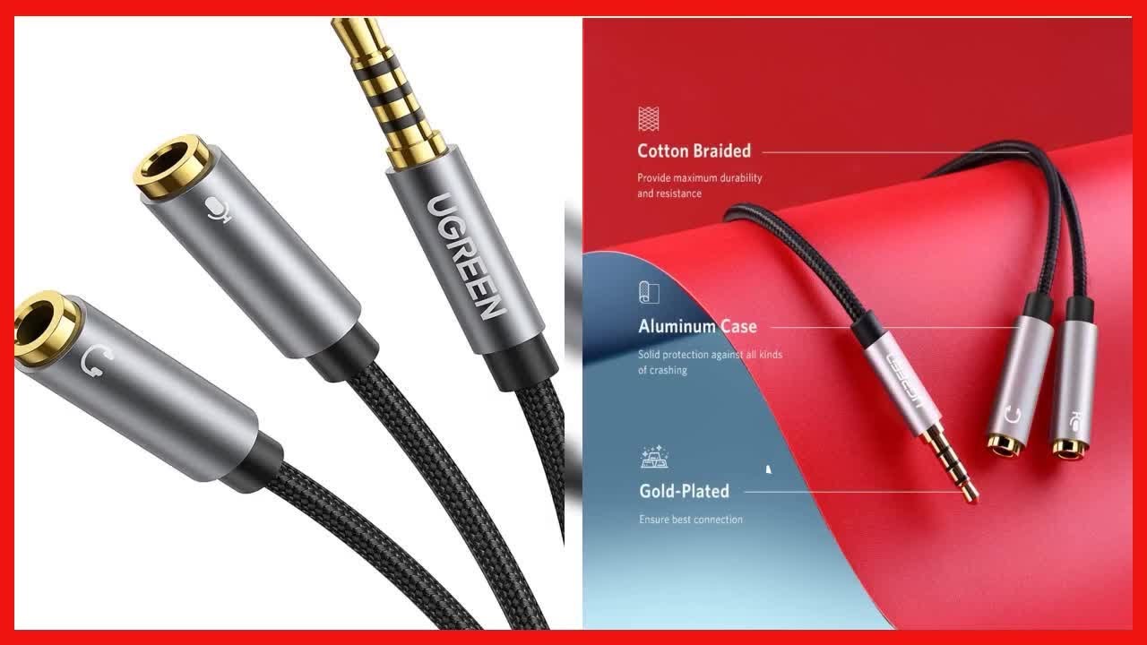 UGREEN Headphone Splitter TRRS Headset Adapter Y Splitter Cable Stereo Male to 2 Female Separate Mic