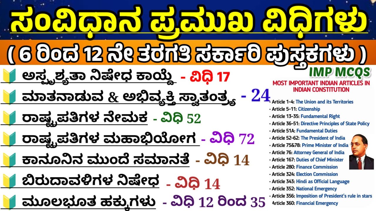 Important articles|important articles of Indian Constitution|articles important questions| ಸಂವಿಧಾನ 
