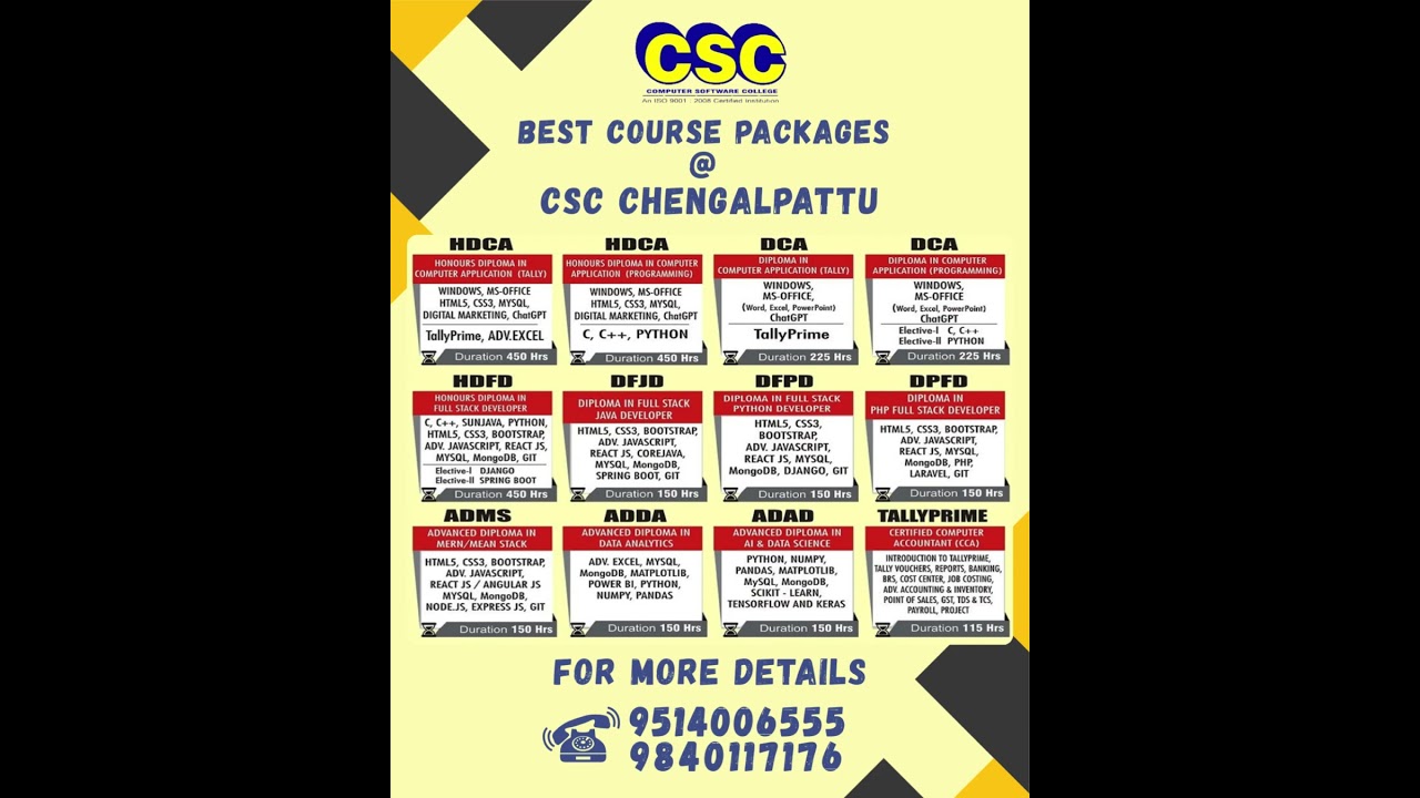 BEST COURSE PACKAGES @ CSC CHENGALPATTU #computereducation #csc #fullstack #bestcomputercourses