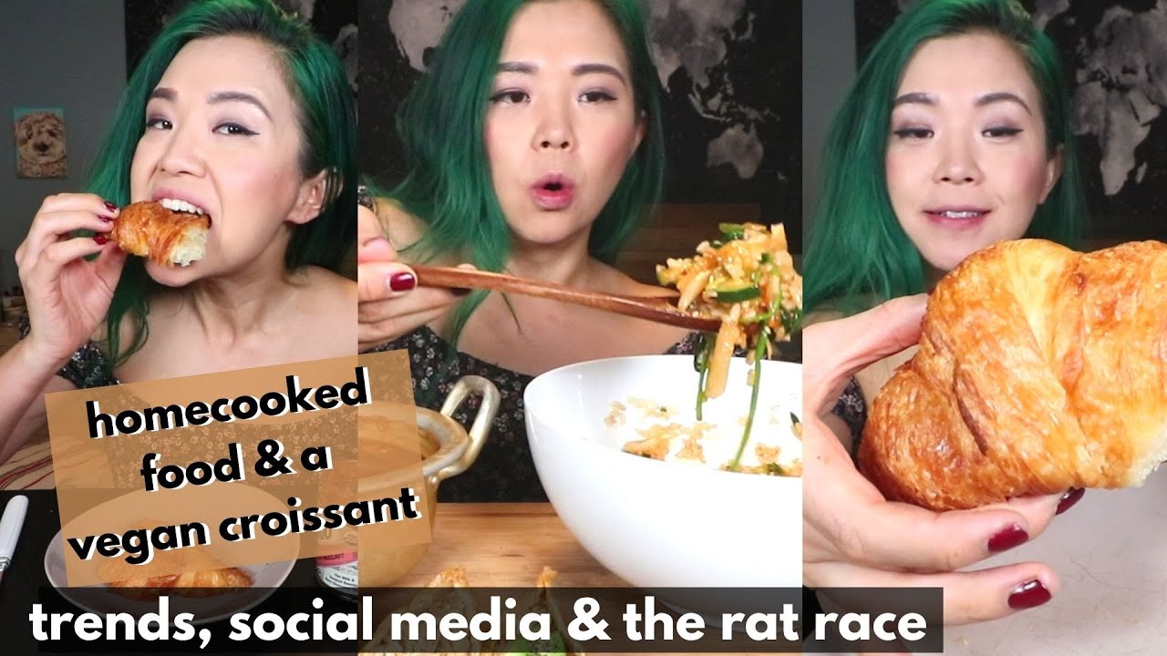 Vegan MUKBANG: Bibimbap, Hamburger Steak, Tofu Sushi, Stew & Croissant / Munching Mondays Ep.85