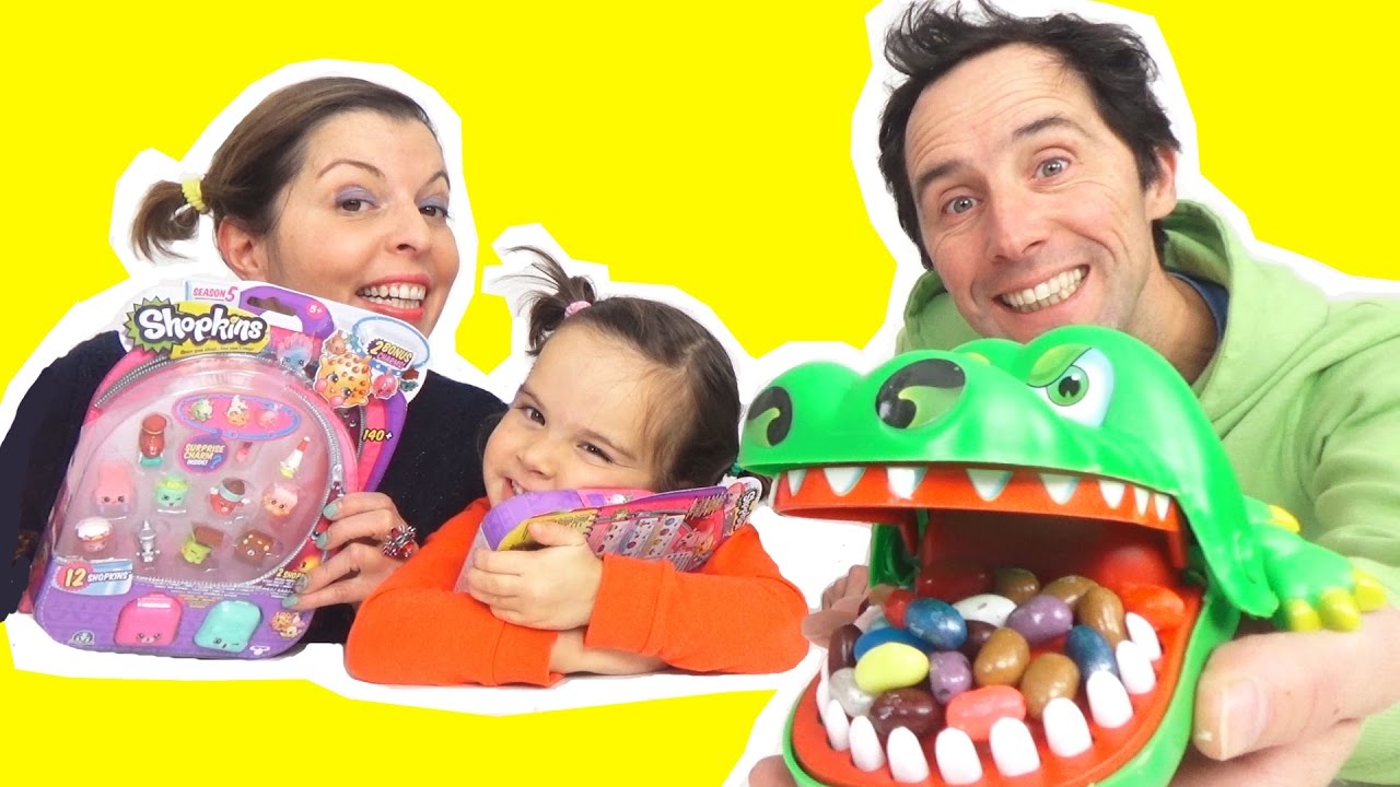 JEU & CHALLENGE CROCODILE DENTISTE - JELLY BELLY & SHOPKINS SURPRISES😀
