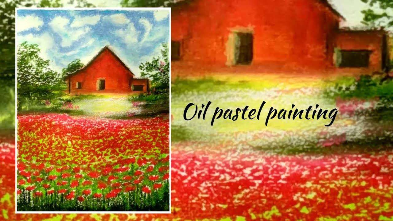 poppy field oil pastel drawing 🌷