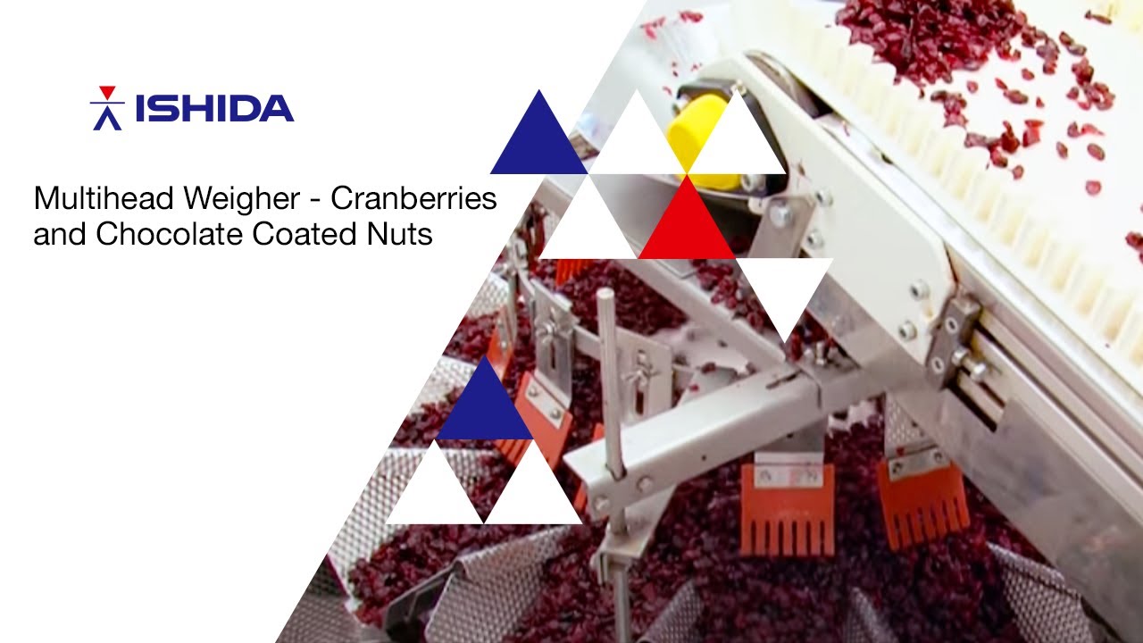 Ishida Multihead Weigher. Application: cranberries & chocolate coated nuts