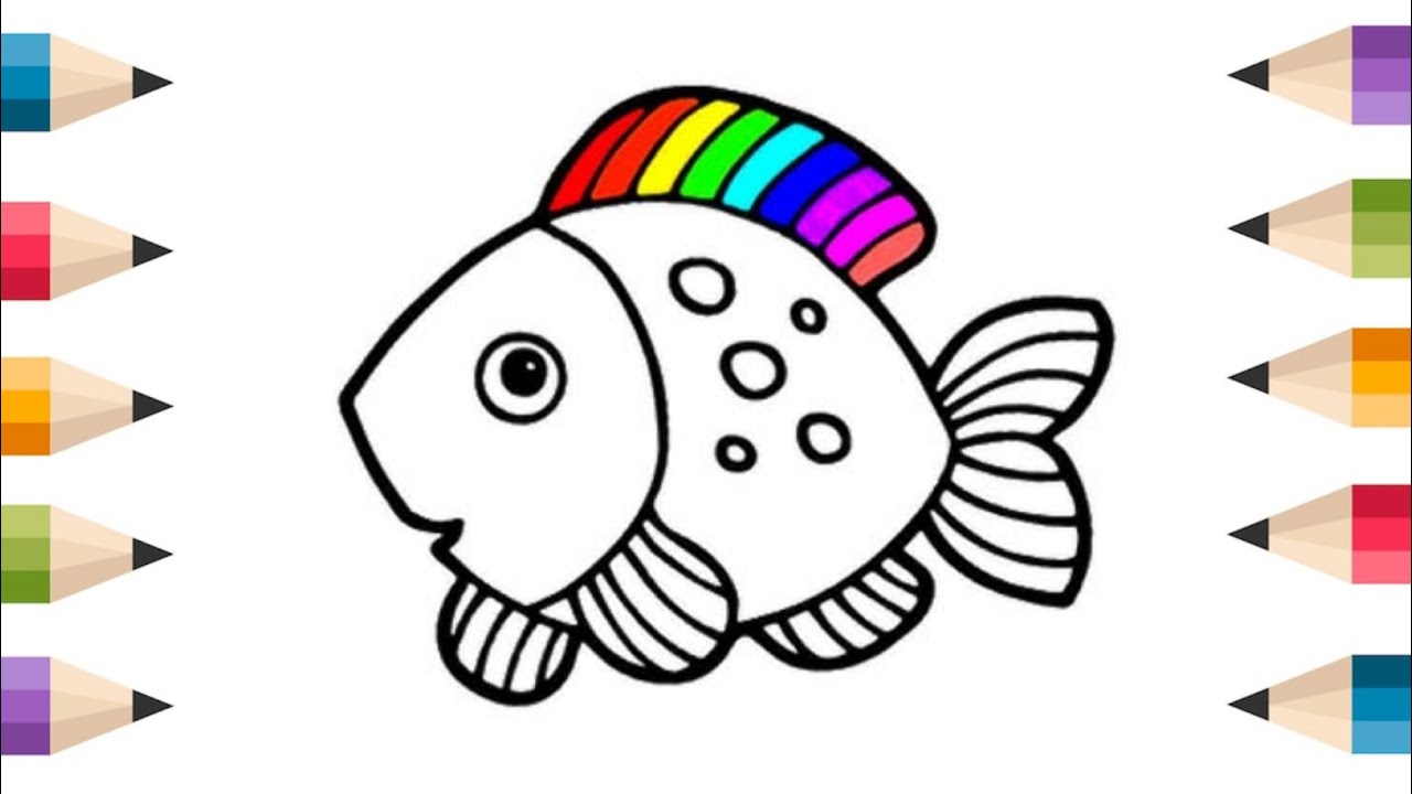 How to draw fish and color rainbow fun for kids 🎨😆☺️