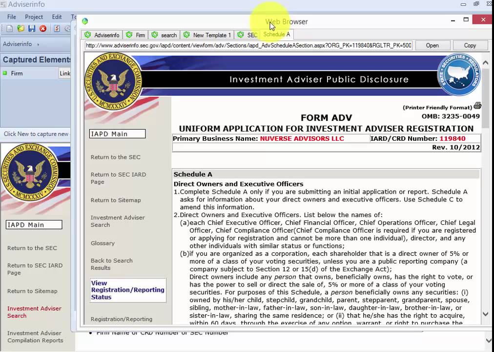 Adviserinfo.sec.gov | Visual Web Ripper | Web Scraping | Web Harvesting
