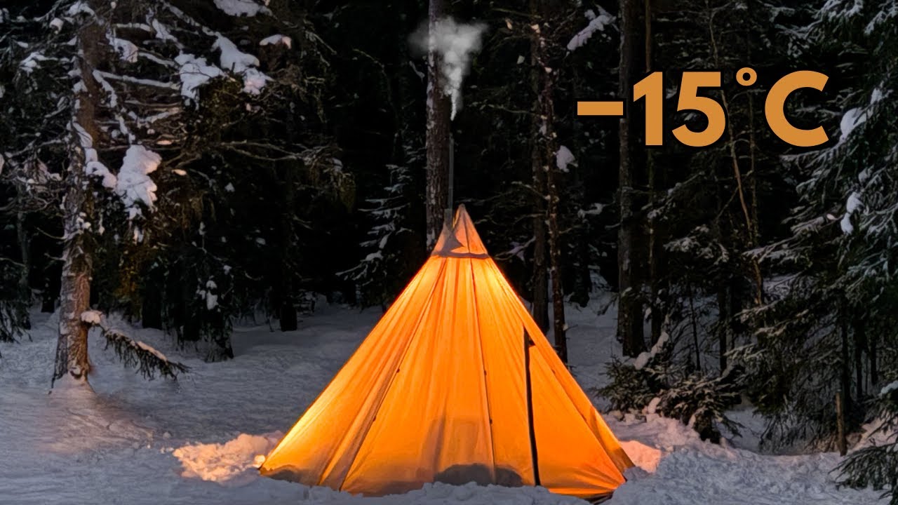 Winter camping in a hot tent | Teepee tent camping