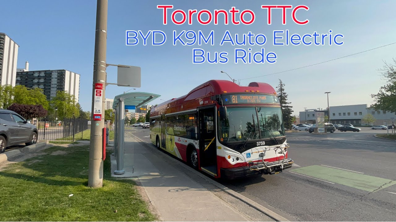First Ride on Toronto TTC BYD K9M Auto Electric Bus on Route 81 Thorncliffe Park 5/17/2023