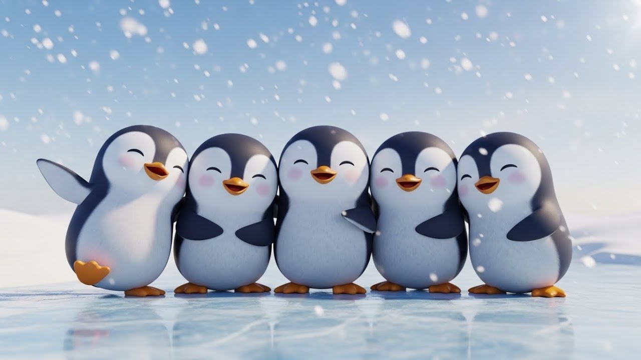 Пять маленьких пингвинов скользят вместе 🐧❄️⛸️ | мультфильм для детей и весёлые приключения