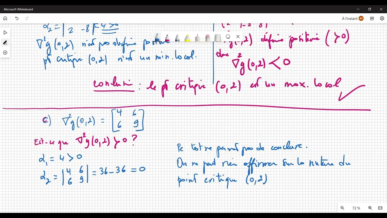 Optimisation sans contrainte(s), matrice hessienne, nature d'un point critique.