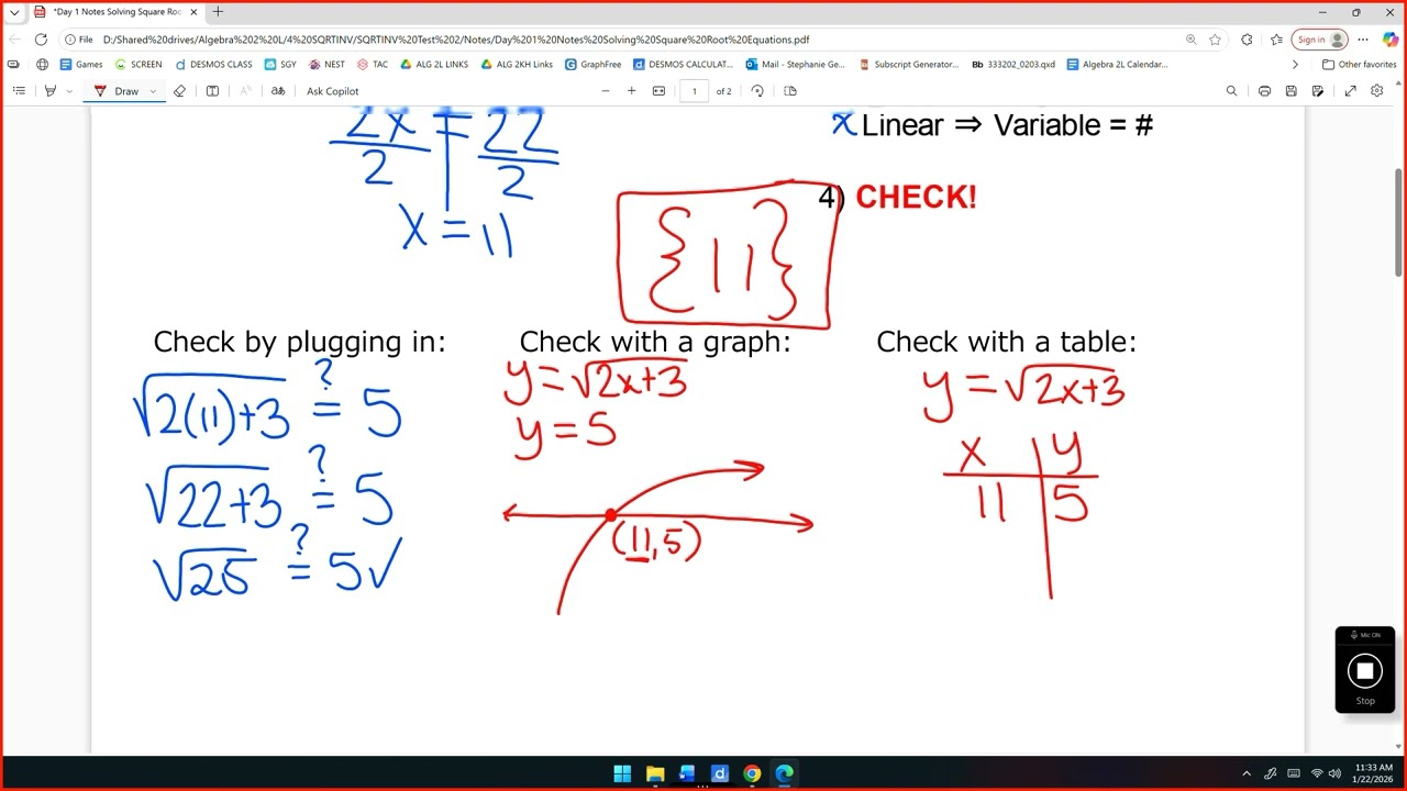 Solving Square Root Equations Day 1 L