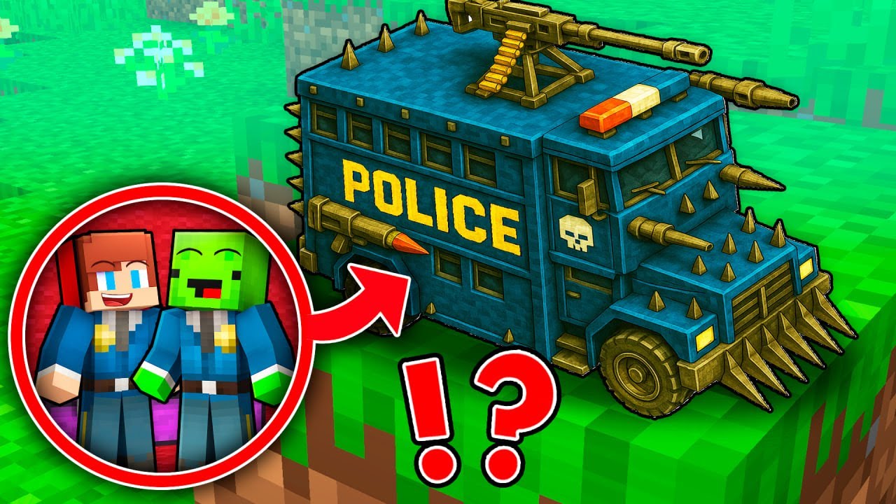 Mikey and JJ Built a Base Inside TINY POLICE BUS in Minecraft ! - Maizen